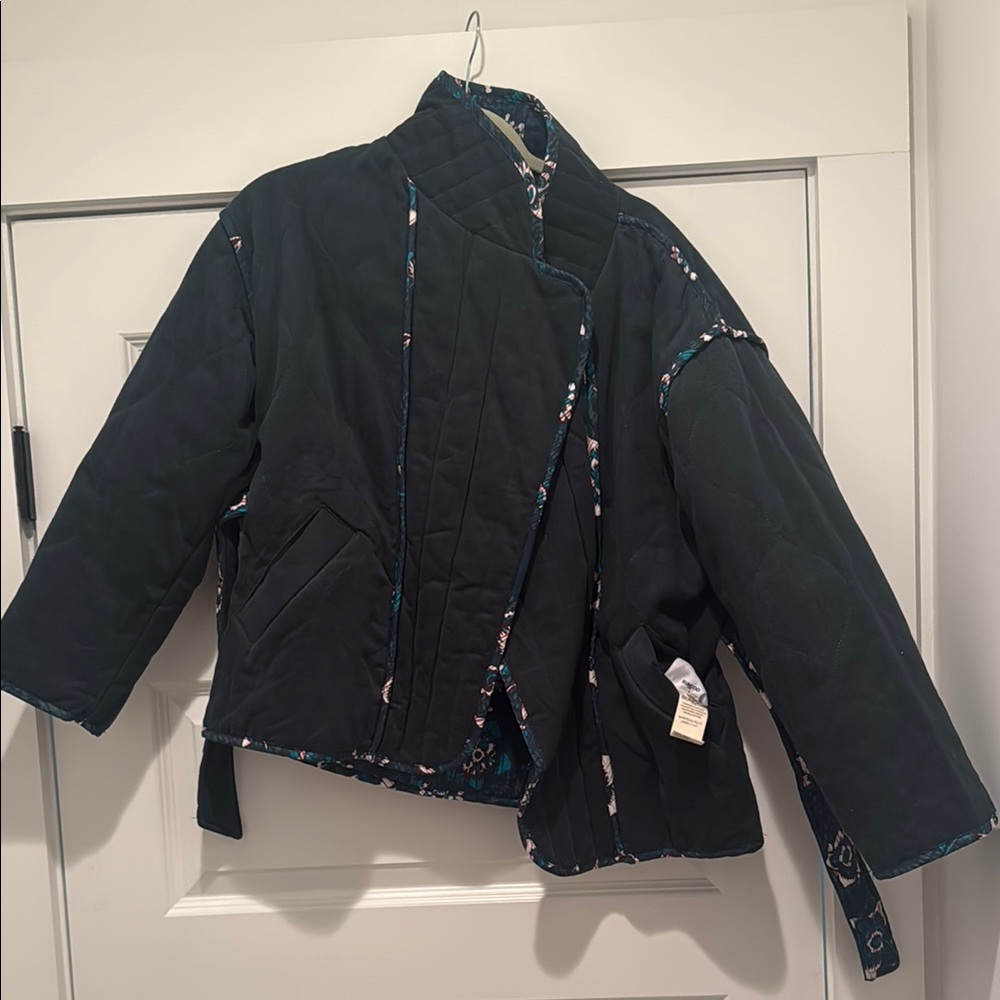 Double Sided Dark Green Quilted Jacket with Floral Accents